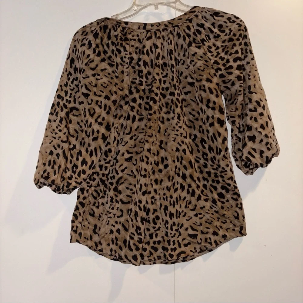 LOFT Leopard-Print Scoop Neck Blouse in Tan and Black - Picture 3 of 6